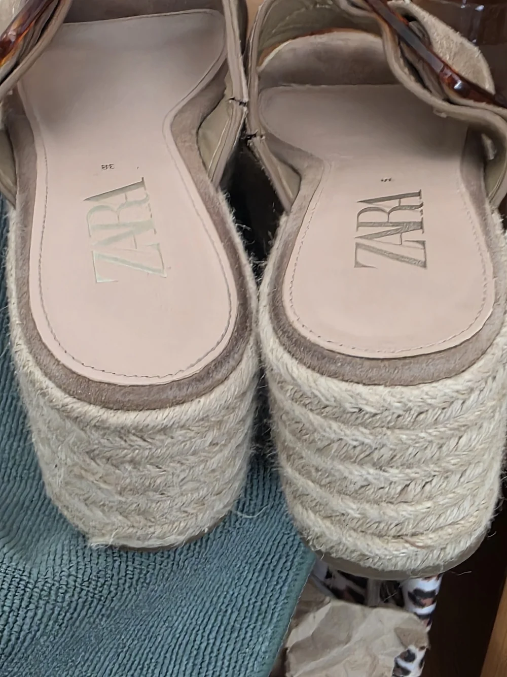 Zara Suede Platform Espadrille Slides Tortoise Buckle EU 38 7.5-8